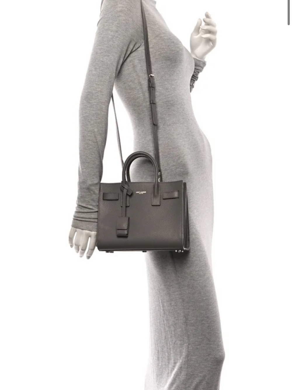 Saint Laurent Gray Pebbled Leather Sac de Jour Satchel with Strap
